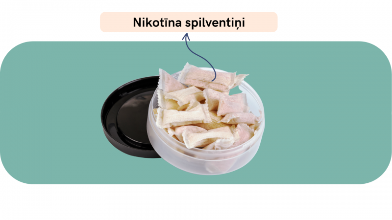 Uz zaļa fona tabakas spilventiņi bundžā