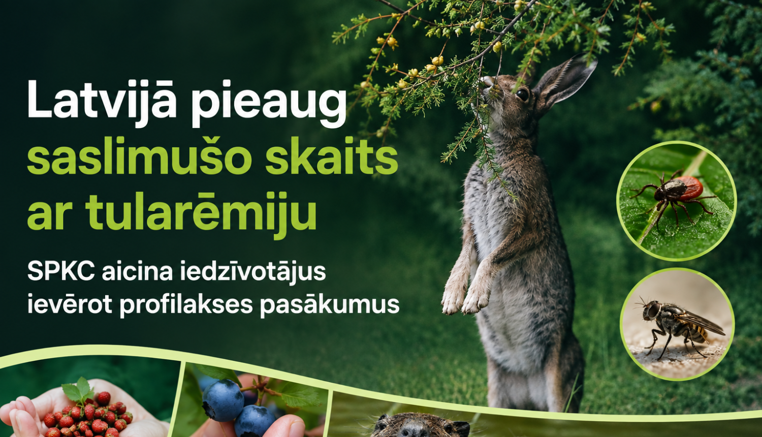 Zaķis lec uz zaļa meža fona
