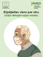 Animēts vīrietis ar sejas masku