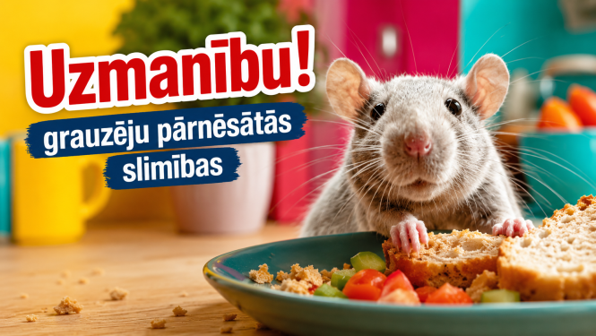 Attēlā žurka, kas ir uz galda pie cilvēku ēdiena