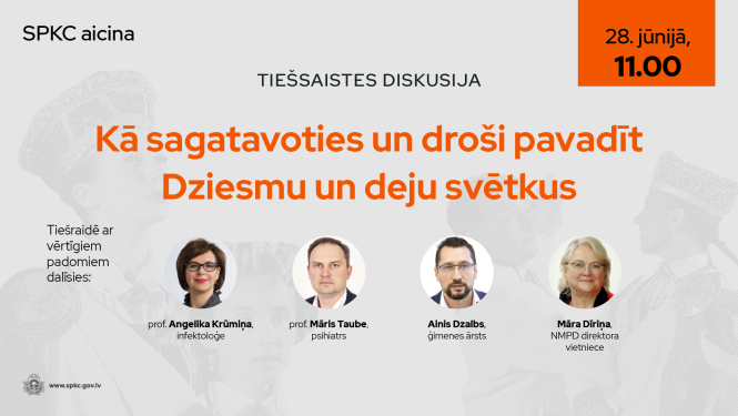 Tiešraides baneris ar runas personu fotogrāfijām