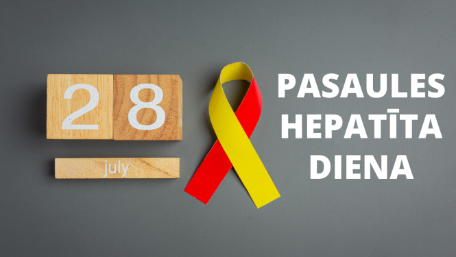 uz pelēka fona uzraksts pasaules hepatīta diena un krāsaina lenta
