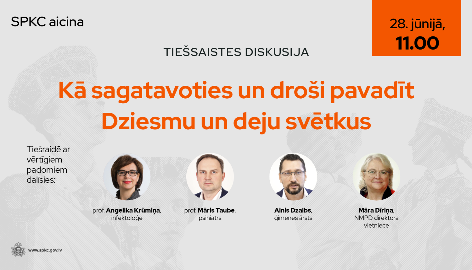 Tiešraides baneris ar runas personu fotogrāfijām