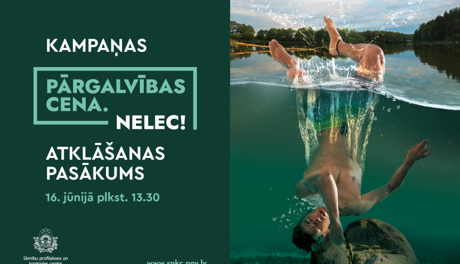 cilvēks, kas ielecis ūdenī un ar galvu atsities pret akmeni