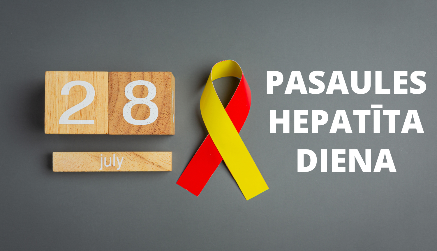 uz pelēka fona uzraksts pasaules hepatīta diena un krāsaina lenta