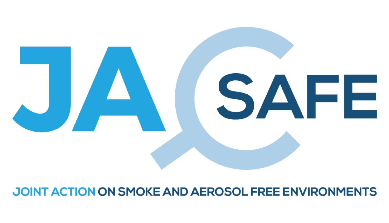 Projekta Ja-SAFE logo gaiši zili burti uz balta fona